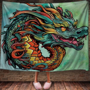 Плед з 3D принтом Дракон в стилі Street Art - Барвистий роззлючений Дракон _001 150х200 см.