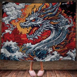 Плед з 3D принтом Дракон в стилі Street Art - Морьский Дракон з червоними очима _002 150х200 см.