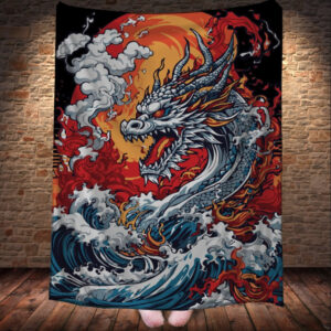 Плед з 3D принтом Дракон в стилі Street Art - Морьский Дракон з червоними очима _003 150х200 см.