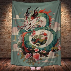 Плед з 3D принтом Дракон в стилі Street Art - Романтичний Дракон з квітами _001 150х200 см.