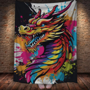 Плед з 3D принтом Дракон в стилі Street Art - Дракон різнокольоровий неоновий _002 150х200 см.