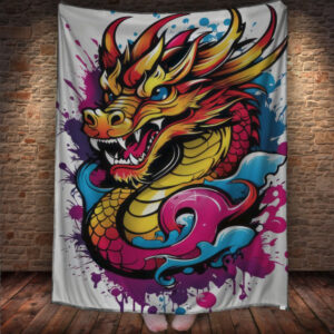 Плед з 3D принтом Дракон в стилі Street Art - Дракон різнокольоровий неоновий _004 150х200 см.