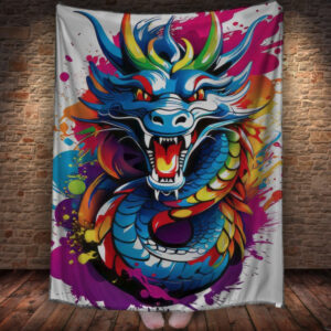 Плед з 3D принтом Дракон в стилі Street Art - Дракон різнокольоровий неоновий _009 150х200 см.