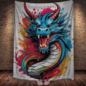 Плед з 3D принтом Дракон в стилі Street Art - Дракон різнокольоровий неоновий _011 150х200 см.
