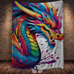 Плед з 3D принтом Дракон в стилі Street Art - Дракон різнокольоровий неоновий _012 150х200 см.
