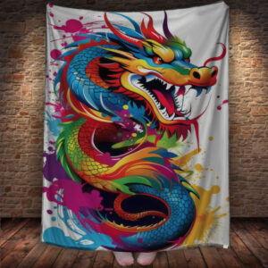Плед з 3D принтом Дракон в стилі Street Art - Дракон різнокольоровий неоновий _013 150х200 см.