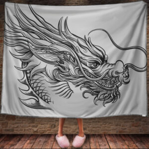 Плед з 3D принтом Дракон в стилі Street Art - Китайський Дракон монохромний 150х200 см.