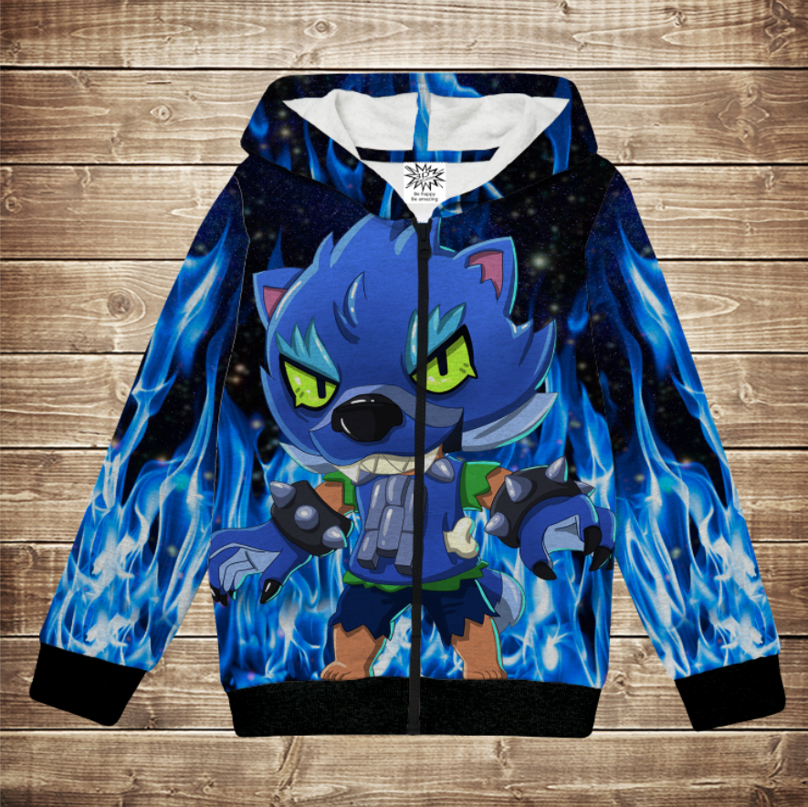 Худі теплий з 3Д принтом Леон Верфвольф Бравл Старс Синій вогонь ВСІ Розміри Преміум тканина