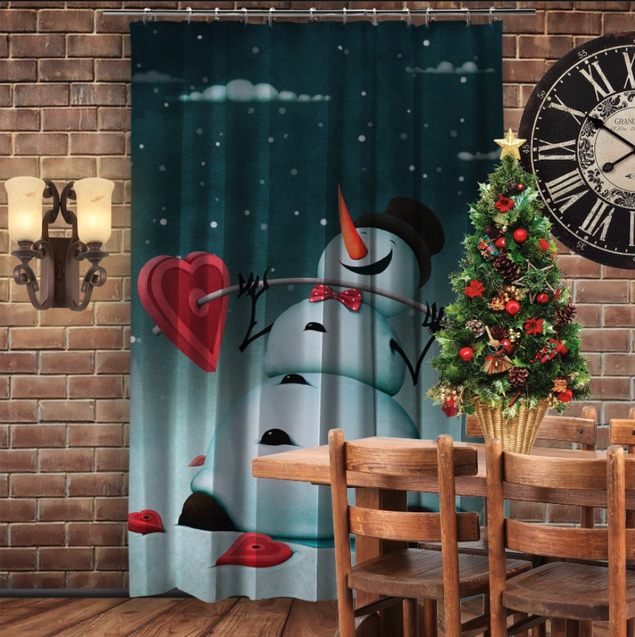 Штора 3D з принтом-Різдво. Сніговичок спортсмен
