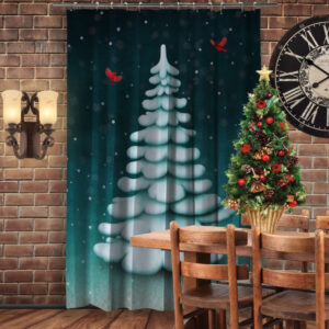 Штора 3D з принтом-Різдво. Засніжена ялинка та пташки