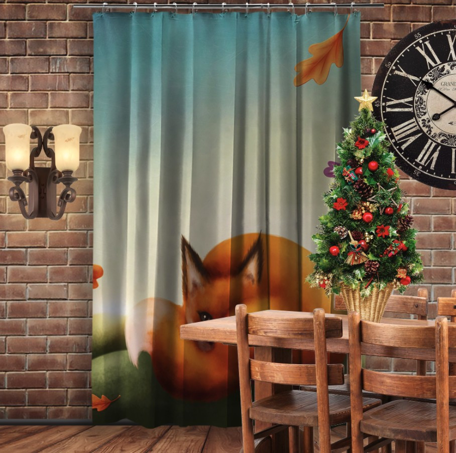 Штора 3D з принтом-Різдво. Лис та осінь