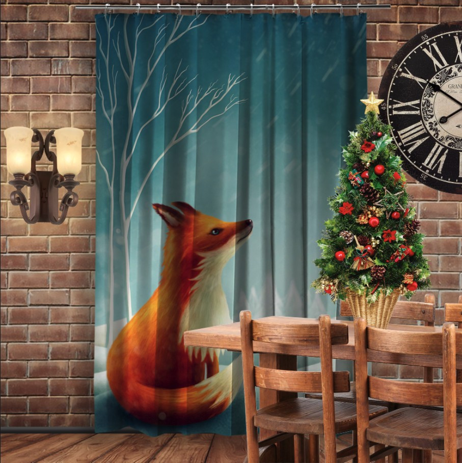 Штора 3D з принтом-Різдво. Лис зимою