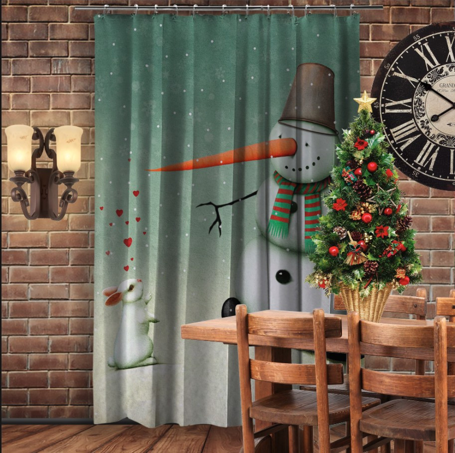 Штора 3D з принтом-Різдво. Сніговик та біле зайченя