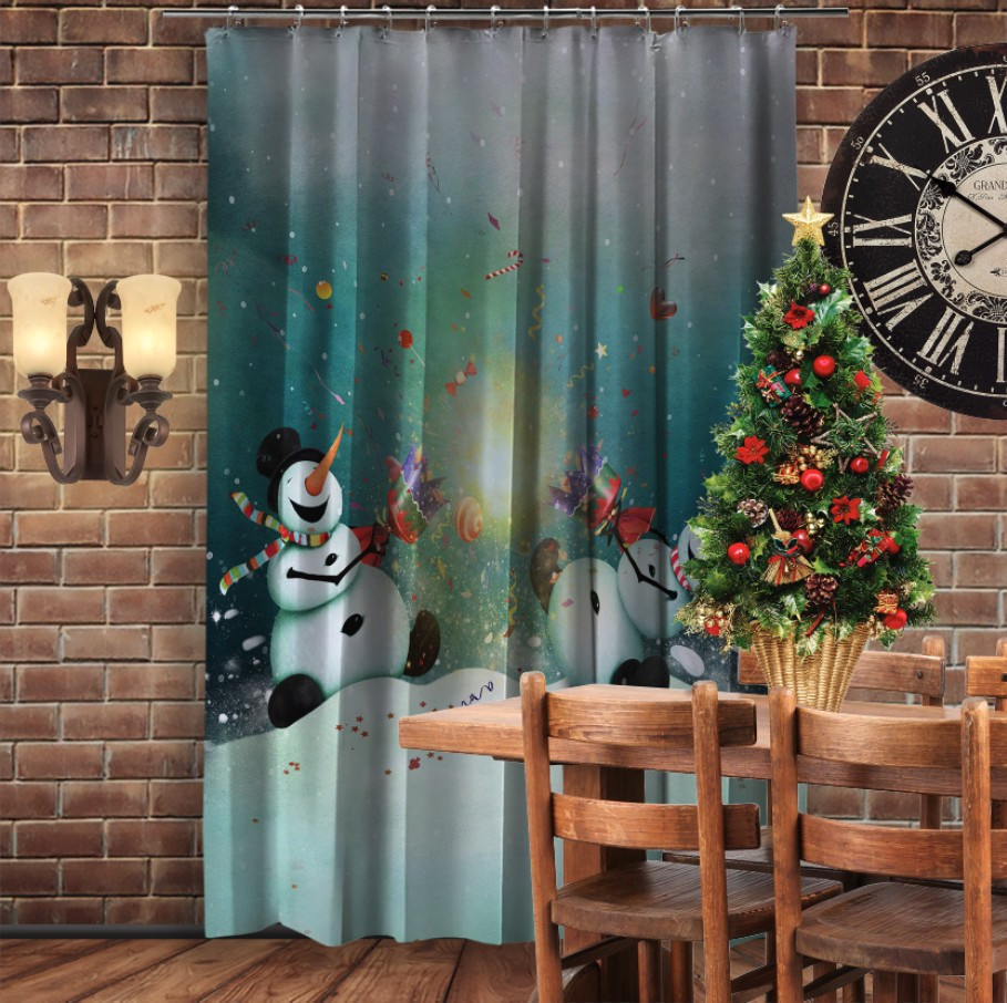 Штора 3D з принтом-Різдво. Сніговики з феєрверками