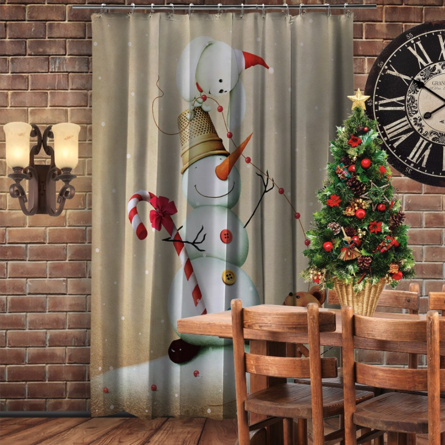Штора 3D з принтом-Різдво. Сніговик з прикрасами