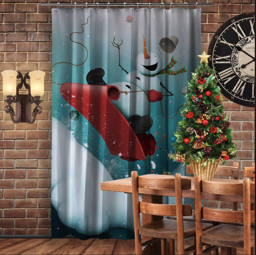 Штора 3D з принтом-Різдво. Зимові розваги сниговичка