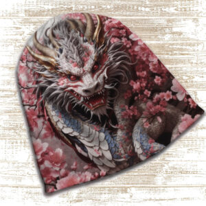 Шапка з 3D принтом - Білий дракон в квітах. Всі розміри