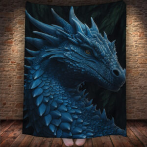 Плед з 3D принтом Реальні великі дракони. Блакитний гірський дракон 150х200 см.