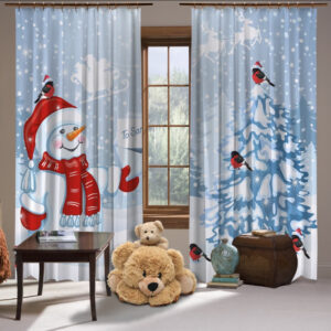 Штори з Фотоштораом на тему: Веселий сніговик та снігурі на ялинці