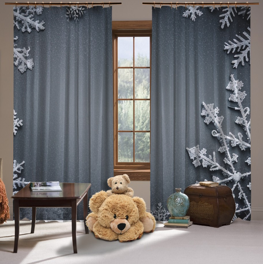 Штори з Фотоштораом на тему: Білі сніжинки на сірому фоні