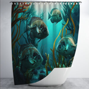 Штора для ванної з 3D принтом косяк морських риб _04 150х200 см.