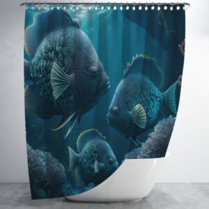 Штора для ванної з 3D принтом косяк морських риб _05 150х200 см.