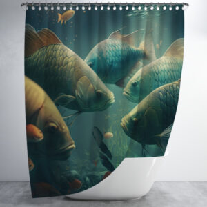 Штора для ванної з 3D принтом косяк морських риб _10 150х200 см.