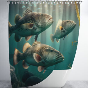 Штора для ванної з 3D принтом косяк морських риб _12 150х200 см.