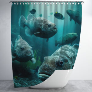 Штора для ванної з 3D принтом косяк морських риб _15 150х200 см.