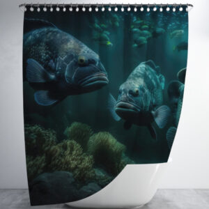 Штора для ванної з 3D принтом косяк морських риб _16 150х200 см.