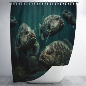 Штора для ванної з 3D принтом косяк морських риб _18 150х200 см.