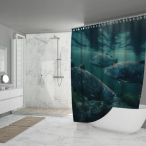 Штора для ванної з 3D принтом косяк морських риб _20 150х200 см.