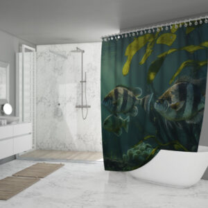 Штора для ванної з 3D принтом косяк морських риб _24 150х200 см.