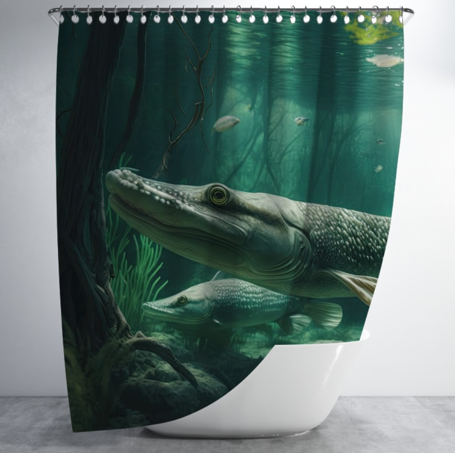 Штора для ванної з 3D принтом Риби. Щуки хижаки _03 150х200 см.