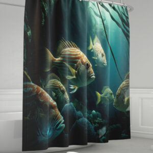 Штора для ванної з 3D принтом Риби. Косяк екзотичних риб_01 150х200 см.