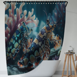 Штора для ванної з 3D принтом барвисті морськи риби_01 150х200 см.