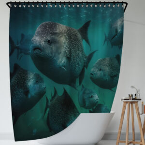 Штора для ванної з 3D принтом екзотичні риби на морському дні_01 150х200 см.