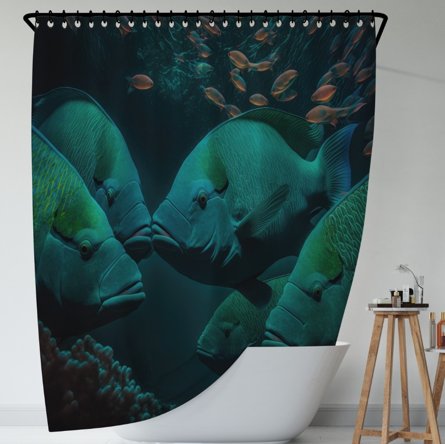 Штора для ванної з 3D принтом екзотичні риби на морському дні_06 150х200 см.