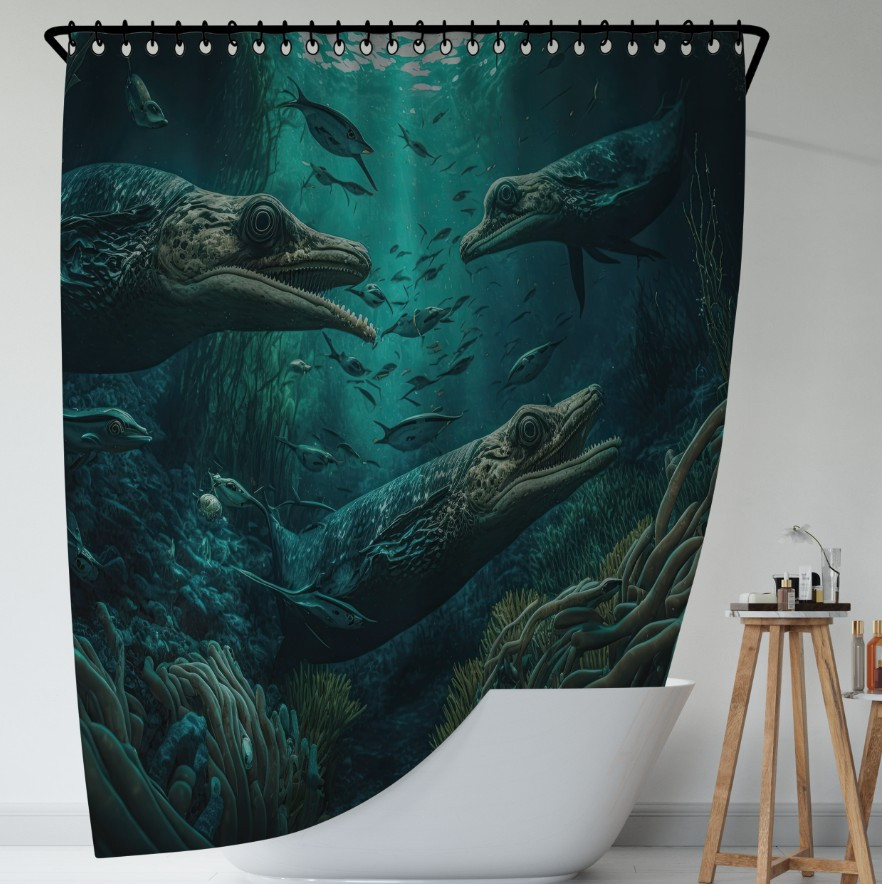 Штора для ванної з 3D принтом екзотичні риби на морському дні_07 150х200 см.