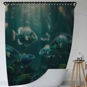 Штора для ванної з 3D принтом екзотичні риби на морському дні_10 150х200 см.