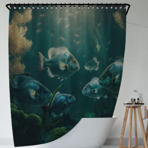Штора для ванної з 3D принтом екзотичні риби на морському дні_11 150х200 см.