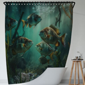 Штора для ванної з 3D принтом екзотичні риби на морському дні_13 150х200 см.
