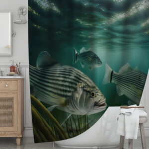 Штора для ванної з 3D принтом смугасті морськи риби_01 150х200 см.