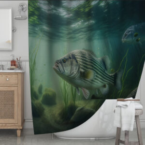 Штора для ванної з 3D принтом смугасті морськи риби_04 150х200 см.