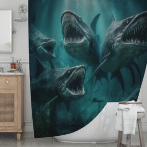 Штора для ванної з 3D принтом зубасті тиргові акули 150х200 см.