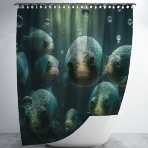 Штора для ванної з 3D принтом косяк загадкових риб_78 150х200 см.