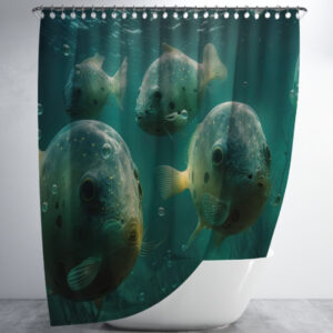 Штора для ванної з 3D принтом косяк загадкових риб_81 150х200 см.