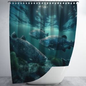 Штора для ванної з 3D принтом косяк загадкових риб_84 150х200 см.