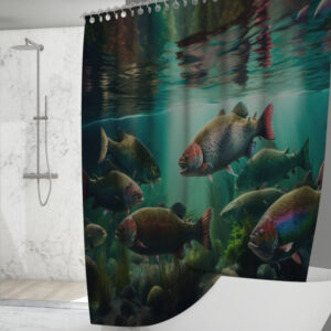Штора для ванної з 3D принтом косяк загадкових риб_90 150х200 см.