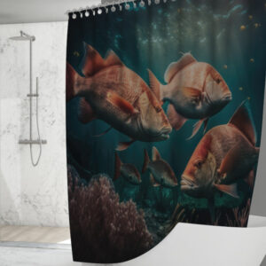 Штора для ванної з 3D принтом косяк загадкових риб_93 150х200 см.